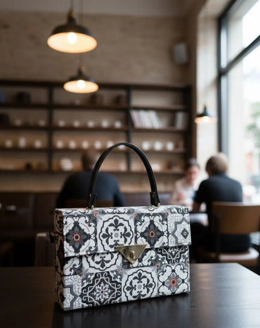 Luxury Handbag for Women – Black & White Geometric Pattern Shoulder Bag Merooz Luxe