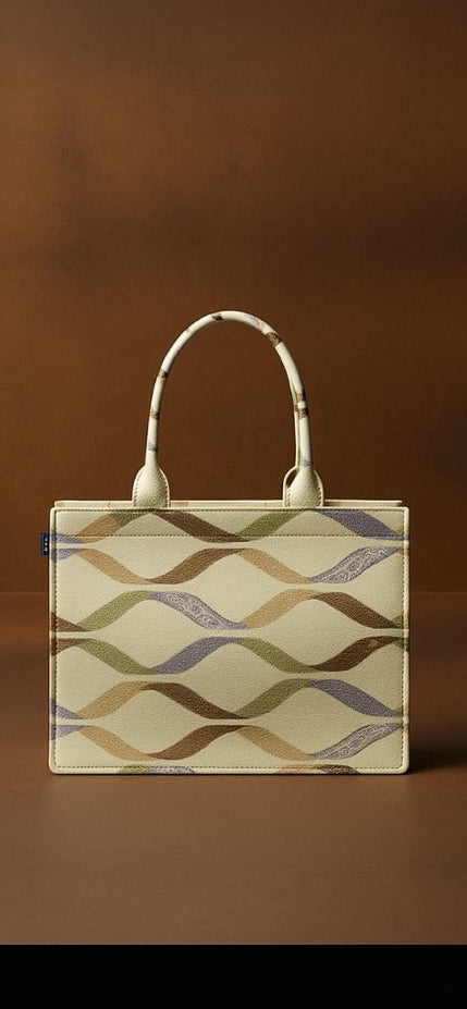 Beige Wave-Pattern Tote Bag – Modern Elegance for Every Occasion