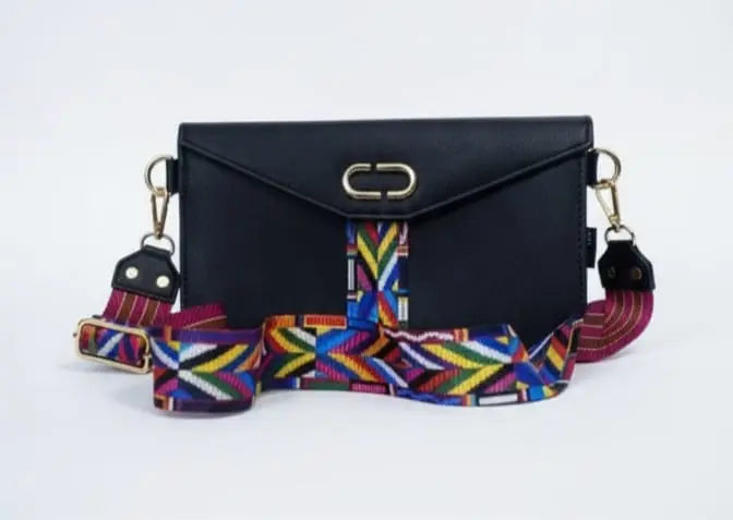 Elegant Black Crossbody Bag with Colorful Strap | Stylish Ladies Handbag Merooz Luxe