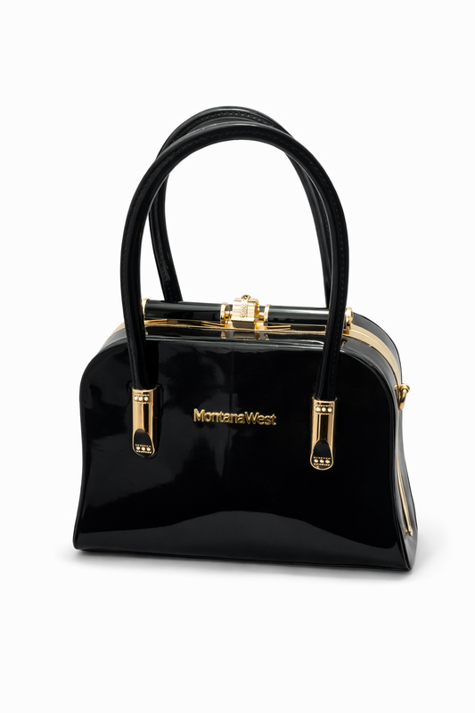 Luxury Black Patent Leather Handbag with Gold Hardware – Elegant Designer Top Handle Bag for Women
