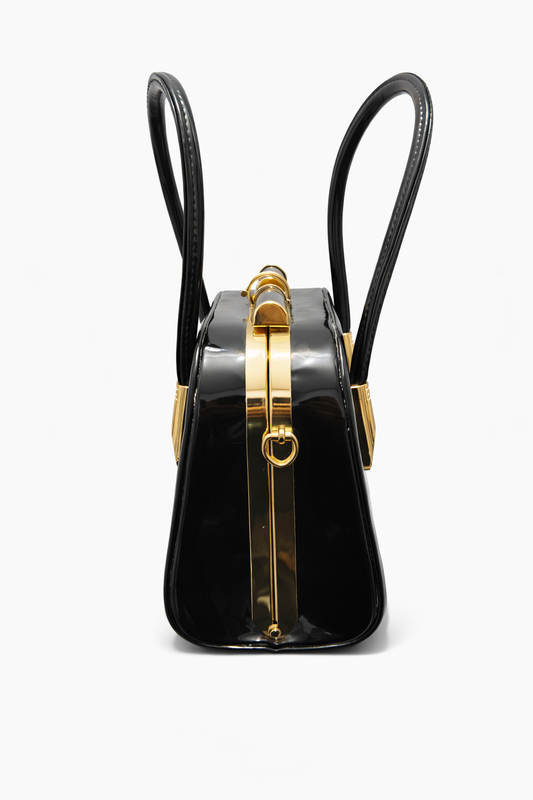 Luxury Black Patent Leather Handbag with Gold Hardware – Elegant Designer Top Handle Bag for Women