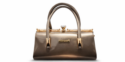 Luxury Taupe Patent Leather Handbag for Women – Glossy Structured Designer Tote with Gold Hardware