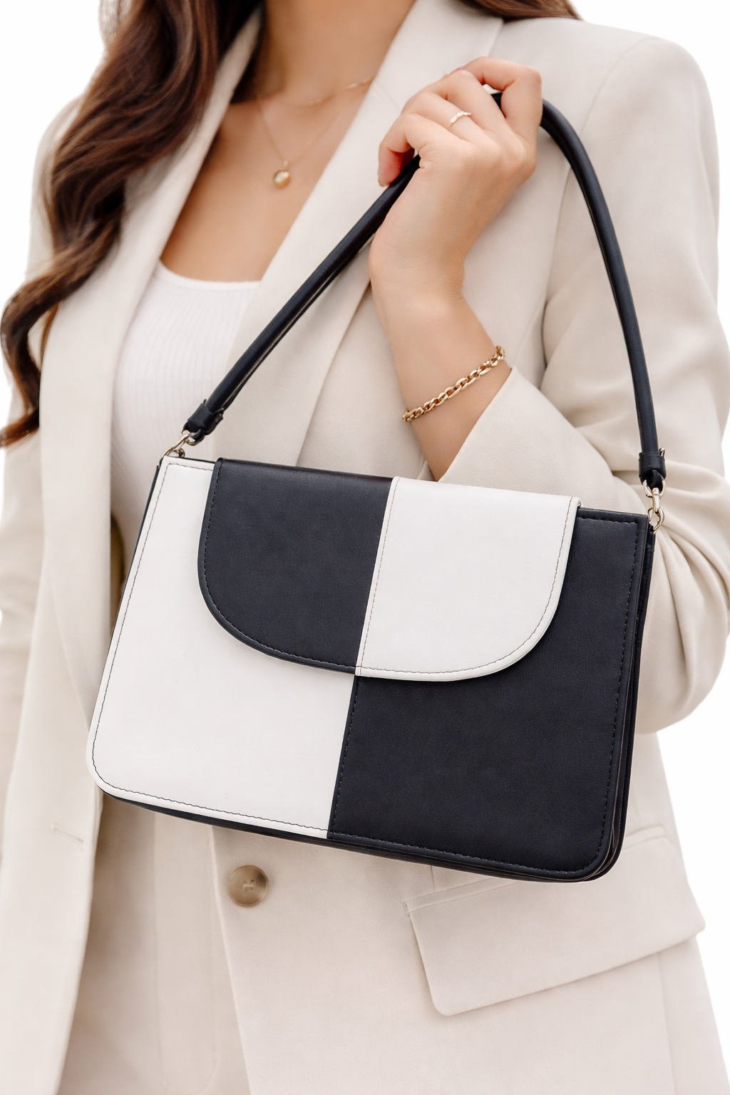 Elegant Black & White Women Handbag | Premium Stylish Shoulder Bag for Office & Casual Use