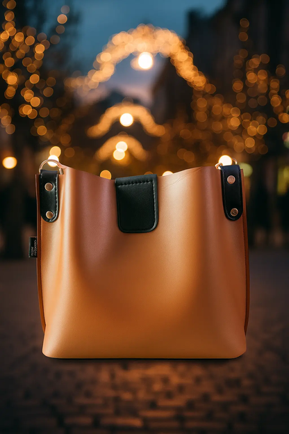 Elegant White & Brown Bucket Bag – Premium Leather Handbag | Meeroz Luxe Merooz Luxe