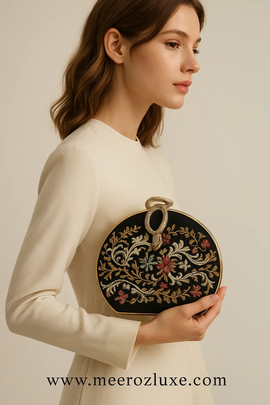 Royal Embroidered Velvet Clutch with Snake Clasp Merooz Luxe
