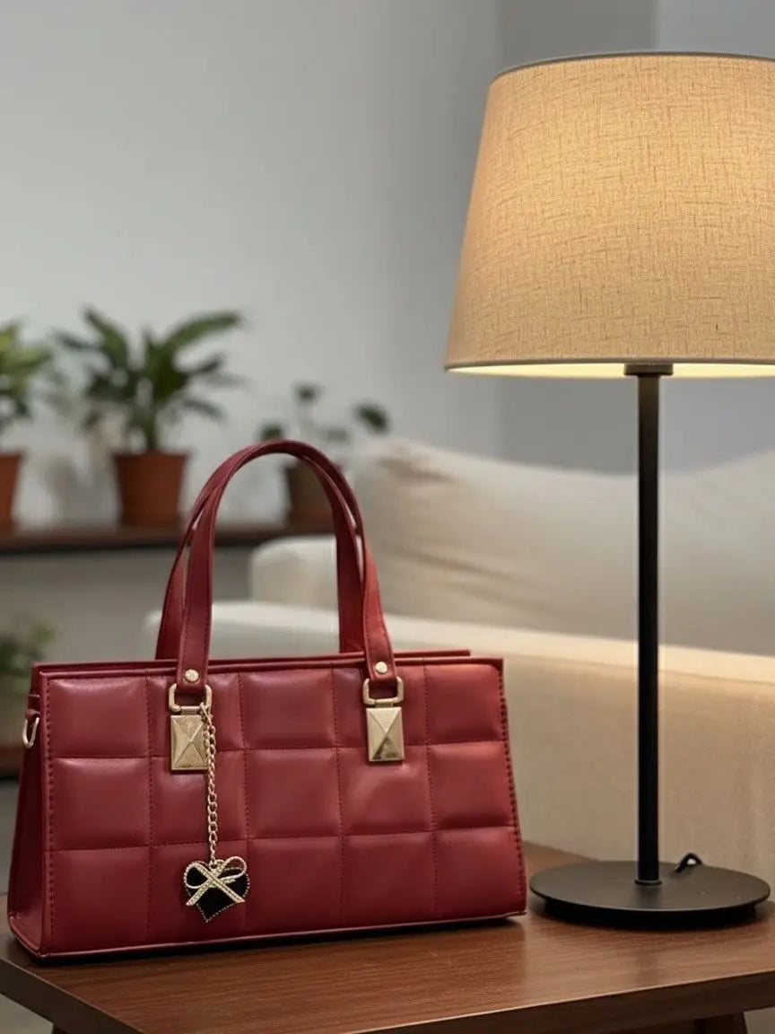 Classic Quilted Red Handbag with Gold Charm – Premium Women’s Shoulder & Tote Bag | Meeroz Luxe Merooz Luxe