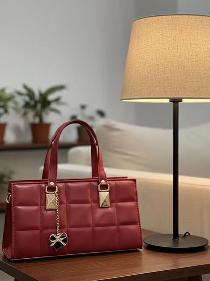 Classic Quilted Red Handbag with Gold Charm – Premium Women’s Shoulder & Tote Bag | Meeroz Luxe Merooz Luxe