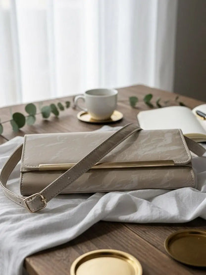 Elegant Beige Clutch with Gold Accent – Minimalist Women’s Crossbody & Evening Bag | Meeroz Luxe Merooz Luxe