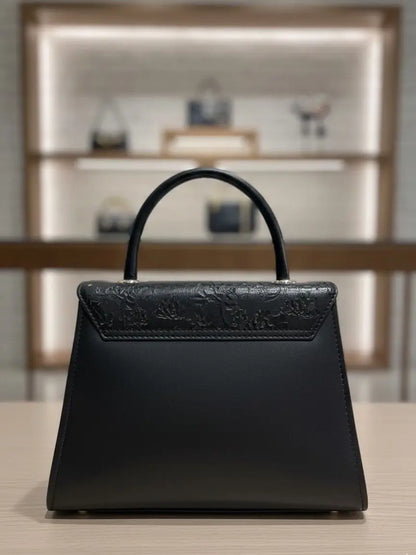 Luxury Black Floral Handbag with Gold Chain – Elegant Women’s Shoulder & Top Handle Bag | Meeroz Luxe Merooz Luxe