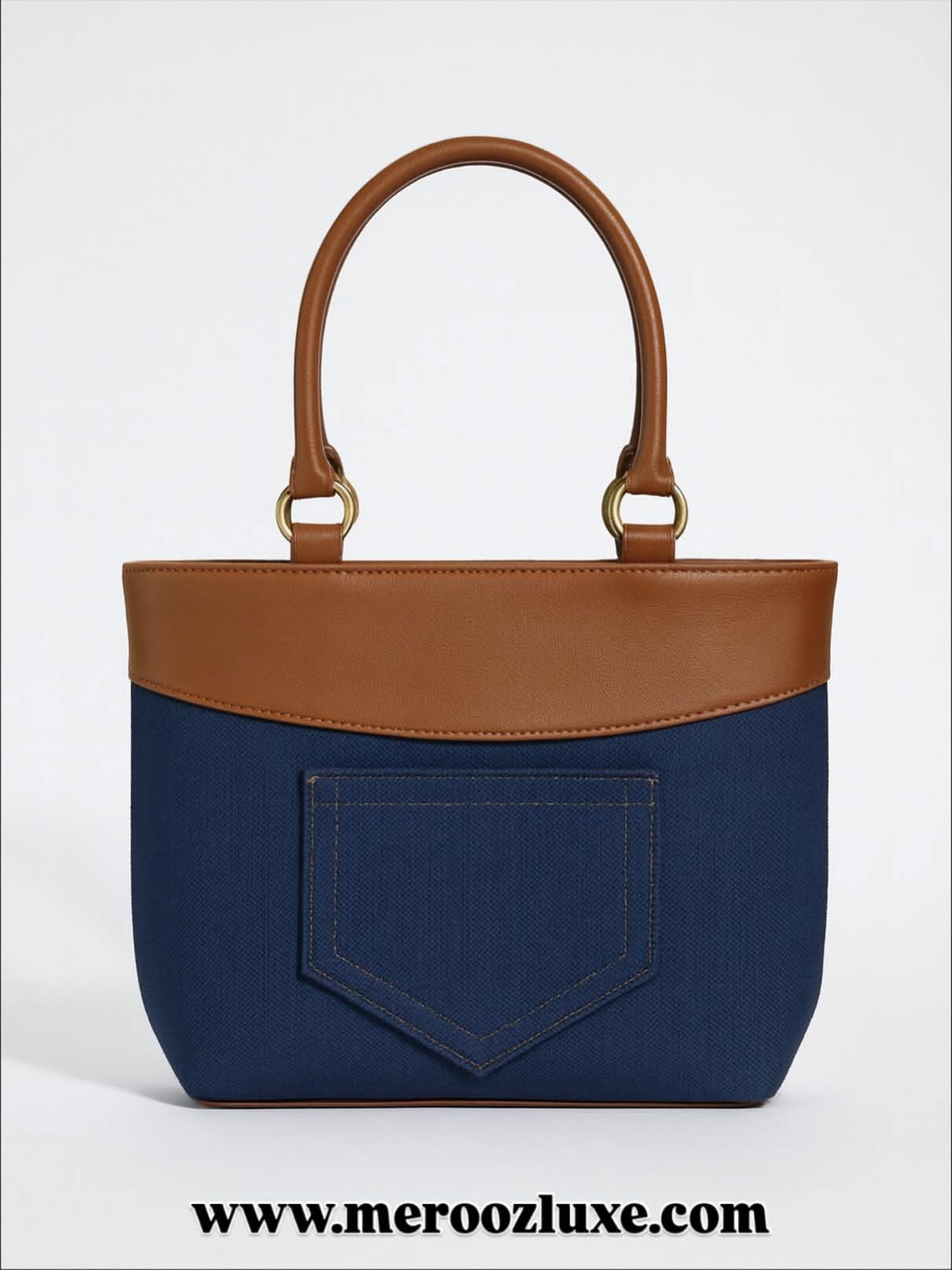 Classic Brown & Blue Denim Tote Bag – Stylish Everyday Carry