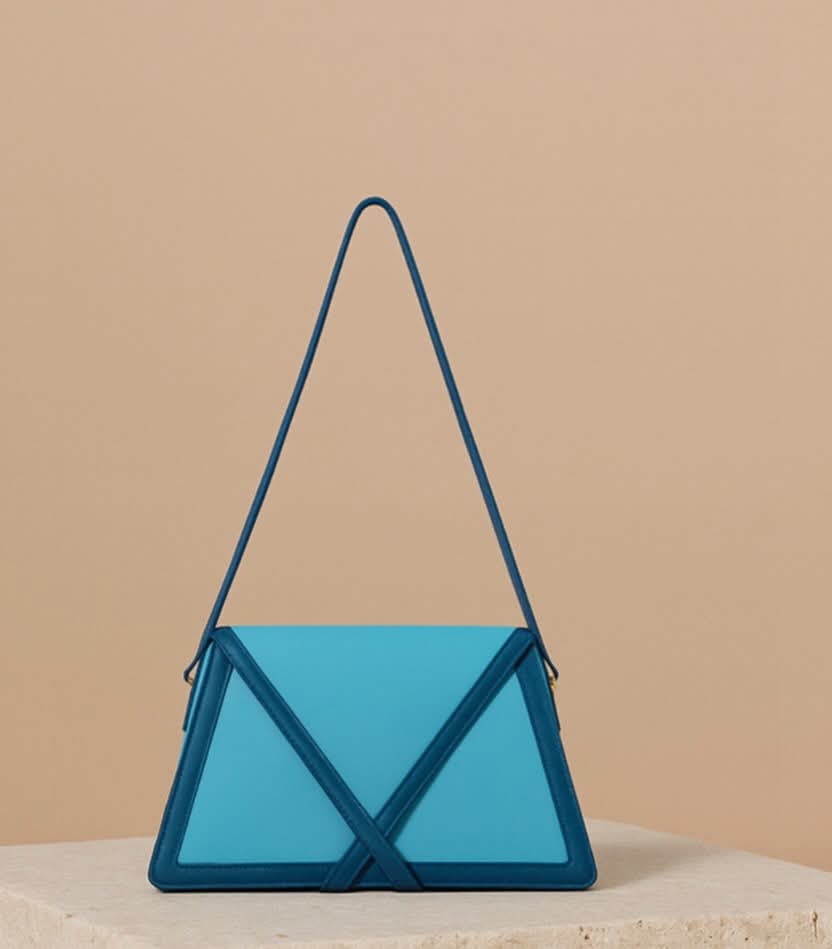 Aqua Blue Geometric Shoulder Bag – Stylish Modern Crossbody for Daily Use | Merooz Luxe