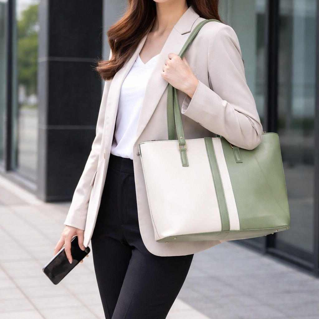 Stylish Color Block Tote Bag – Elegant Women’s Office Shoulder Handbag