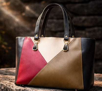 Stylish Color Block Tote Bag – Elegant Women’s Office Shoulder Handbag