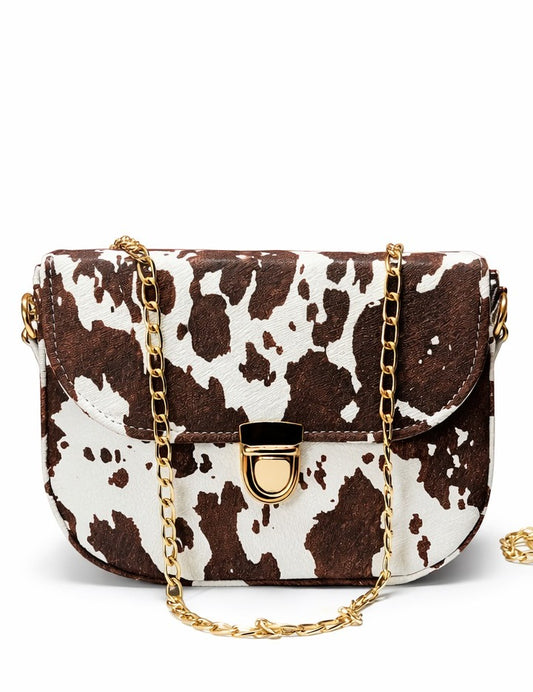 Cow Print Crossbody Bag for Women – Trendy Gold Chain Shoulder Purse | MeroozLuxe
