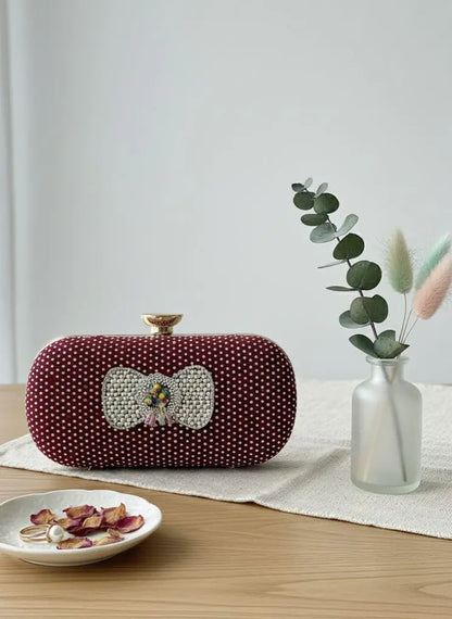 Elegant Maroon Pearl Beaded Clutch | Stylish Evening & Party Handbag for Women Merooz Luxe