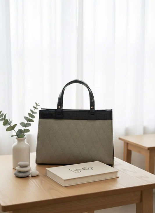 Quilted Leather Shoulder Bag | Elegant Black & Grey Tote for Women Merooz Luxe