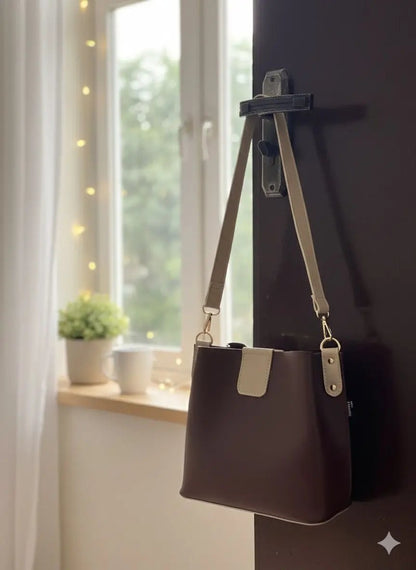 Elegant White & Brown Bucket Bag – Premium Leather Handbag | Meeroz Luxe Merooz Luxe