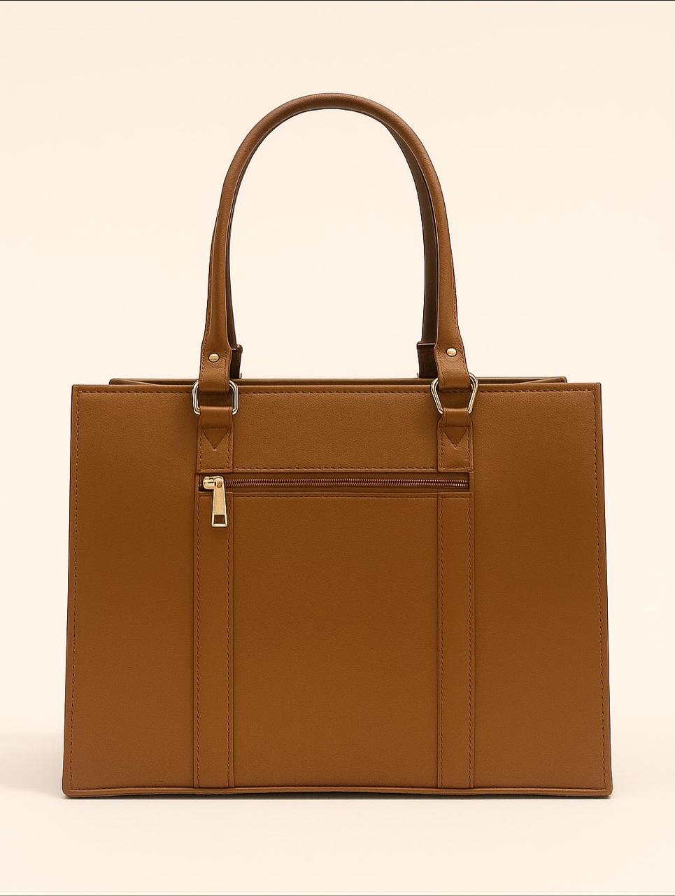 Caramel-brown rexene tote bag